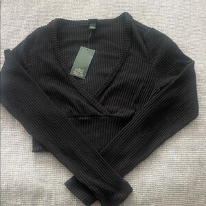 NWT Wild Fable Black Ribbed Long Sleeve Top